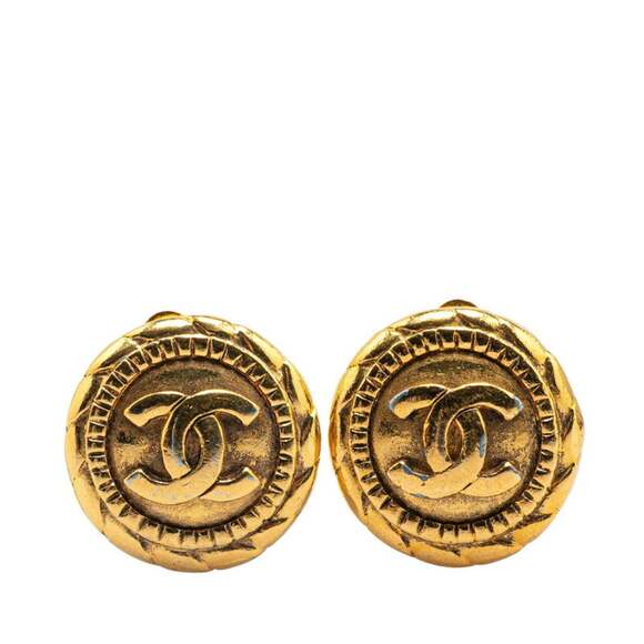 Chanel Coco Mark Earrings Gold Plated Women's CHANEL
